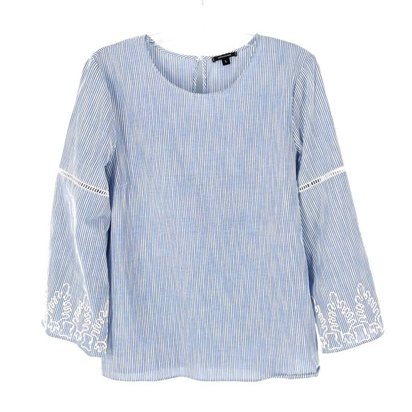 Stella & Dot Capri Striped Embroidered Top Peasant Blouse Size Medium - Picture 2 of 7